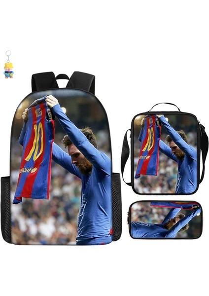 Futbol Yıldızı Messi Baskılı Sırt Çantası Üç Parçalı Çocuk Okul Çantası Ilkokul Çizgi Film Sırt Çantası (Yurt Dışından)