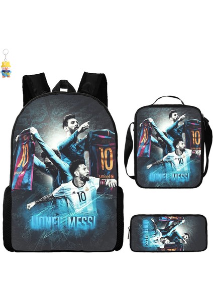 Futbol Yıldızı Messi Baskılı Sırt Çantası Üç Parçalı Çocuk Okul Çantası Ilkokul Çizgi Film Sırt Çantası (Yurt Dışından)