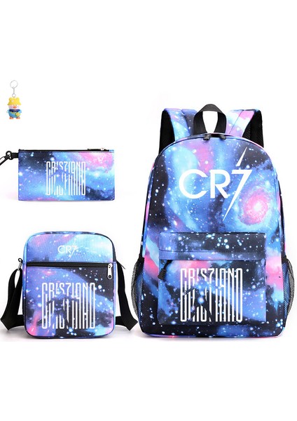 CR7C Luo Sırt Çantası Spor Çevresel Baskılı Sırt Çantası Çocuk Öğrenci Okul Çantası Omuz Çantası Kalem Çantası Üç Parçalı Set (Yurt Dışından)