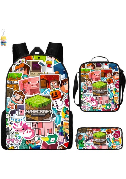 Mınecraft Ilkokul ve Ortaokul Öğrencileri Için Okul Çantası Mınecraft Oyunu Çevresel Sırt Çantası Üç Parçalı Öğrenci Sırt Çantası (Yurt Dışından)