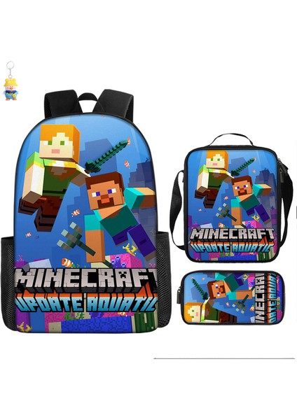 Mınecraft Ilkokul ve Ortaokul Öğrencileri Için Okul Çantası Mınecraft Oyunu Çevresel Sırt Çantası Üç Parçalı Öğrenci Sırt Çantası (Yurt Dışından)