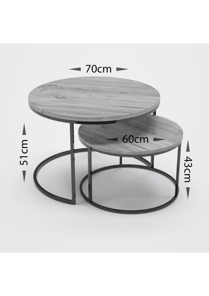 HBCV 2'li Orta Sehpa Seti – Suntalam Antik Çam Üst, Siyah Metal Ayaklı, Klasik-Modern Tasarım, 70x51 ve 60x43 cm indirimleri