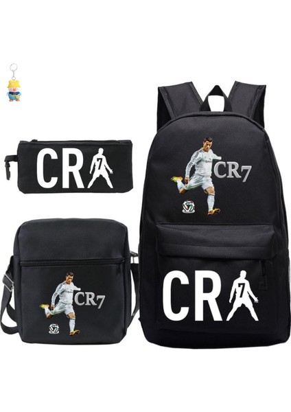 CR7C Luo Sırt Çantası Spor Çevresel Baskılı Sırt Çantası Çocuk Öğrenci Okul Çantası Omuz Çantası Kalem Çantası Üç Parçalı Set (Yurt Dışından)