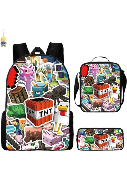 Mınecraft Ilkokul ve Ortaokul Öğrencileri Için Okul Çantası Mınecraft Oyunu Çevresel Sırt Çantası Üç Parçalı Öğrenci Sırt Çantası (Yurt Dışından)