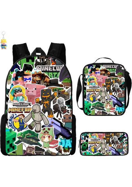 Mınecraft Ilkokul ve Ortaokul Öğrencileri Için Okul Çantası Mınecraft Oyunu Çevresel Sırt Çantası Üç Parçalı Öğrenci Sırt Çantası (Yurt Dışından)