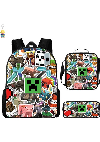 Mınecraft Ilkokul ve Ortaokul Öğrencileri Için Okul Çantası Mınecraft Oyunu Çevresel Sırt Çantası Üç Parçalı Öğrenci Sırt Çantası (Yurt Dışından)