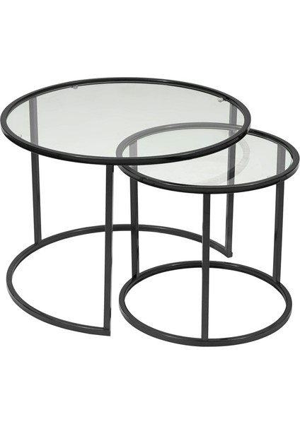 Belarus Metal Ayaklı Şeffaf Siyah Temperli Cam Orta Sehpa Seti 60x60x45 cm – Minimalist Salonlar için indirimleri