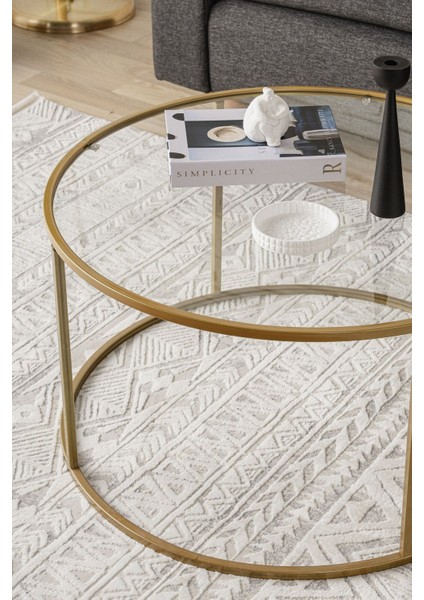 Berlin Orta Sehpa – Temperli Cam Üst, Altın Sarı Metal Ayak, Minimalist Tasarım, 80x80x45 cm, Salon Dekoruna Uyumlu