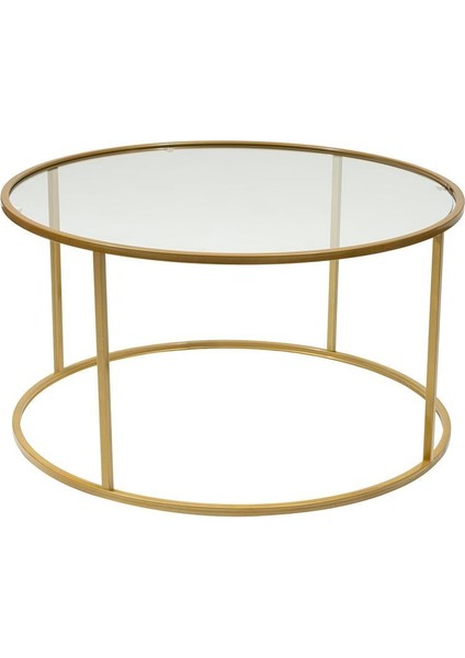 Berlin Orta Sehpa – Temperli Cam Üst, Altın Sarı Metal Ayak, Minimalist Tasarım, 80x80x45 cm, Salon Dekoruna Uyumlu