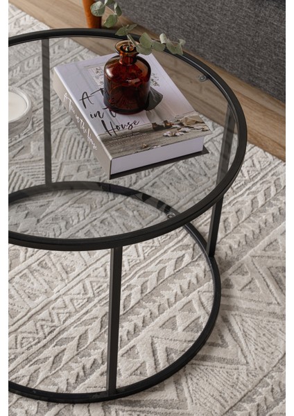 Startis Yuvarlak Orta Sehpa – Siyah Temperli Cam ve Metal Ayaklı, 60x60x45 cm, Minimalist Salon Dekoru