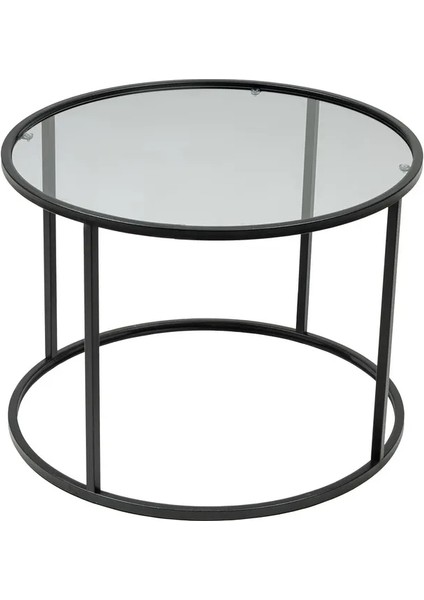 Startis Yuvarlak Orta Sehpa – Siyah Temperli Cam ve Metal Ayaklı, 60x60x45 cm, Minimalist Salon Dekoru