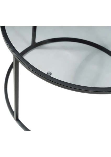 Startis Yuvarlak Orta Sehpa – Siyah Temperli Cam ve Metal Ayaklı, 60x60x45 cm, Minimalist Salon Dekoru