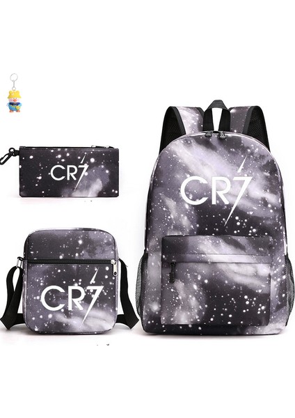 CR7C Luo Sırt Çantası Spor Çevresel Baskılı Sırt Çantası Çocuk Öğrenci Okul Çantası Omuz Çantası Kalem Çantası Üç Parçalı Set (Yurt Dışından)