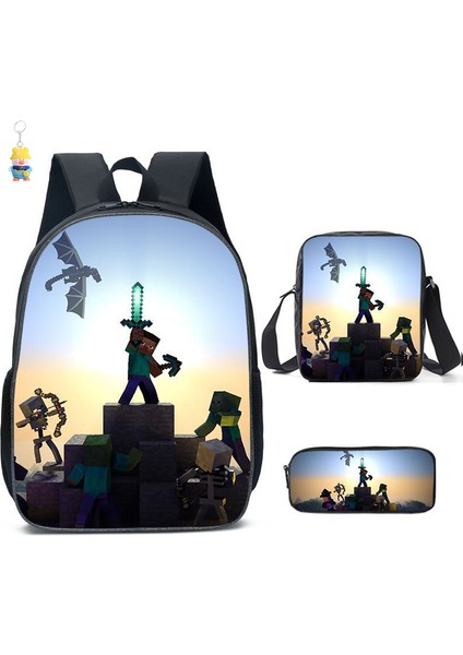 Mınecraft Ilkokul ve Ortaokul Öğrencileri Için Okul Çantası Mınecraft Oyunu Çevresel Sırt Çantası Üç Parçalı Öğrenci Sırt Çantası (Yurt Dışından)