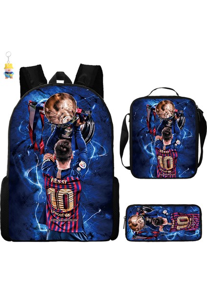 Futbol Yıldızı Messi Baskılı Sırt Çantası Üç Parçalı Çocuk Okul Çantası Ilkokul Çizgi Film Sırt Çantası (Yurt Dışından)
