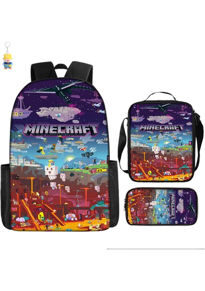 Mınecraft Ilkokul ve Ortaokul Öğrencileri Için Okul Çantası Mınecraft Oyunu Çevresel Sırt Çantası Üç Parçalı Öğrenci Sırt Çantası (Yurt Dışından)