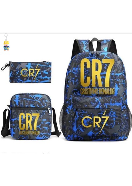 CR7C Luo Sırt Çantası Spor Çevresel Baskılı Sırt Çantası Çocuk Öğrenci Okul Çantası Omuz Çantası Kalem Çantası Üç Parçalı Set (Yurt Dışından)
