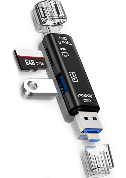 5'i 1 Arada Çok Işlevli USB 3.0 Tip C/usb/mikro Usb/tf/sd Hafıza Kartı Okuyucu Otg Kart Okuyucu - CZ53