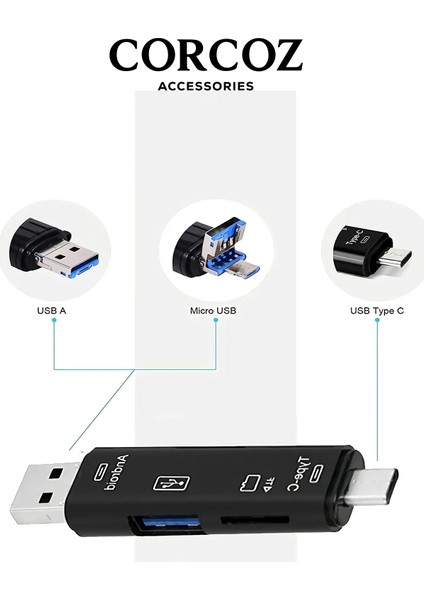 5'i 1 Arada Çok Işlevli USB 3.0 Tip C/usb/mikro Usb/tf/sd Hafıza Kartı Okuyucu Otg Kart Okuyucu - CZ53 fiyatları