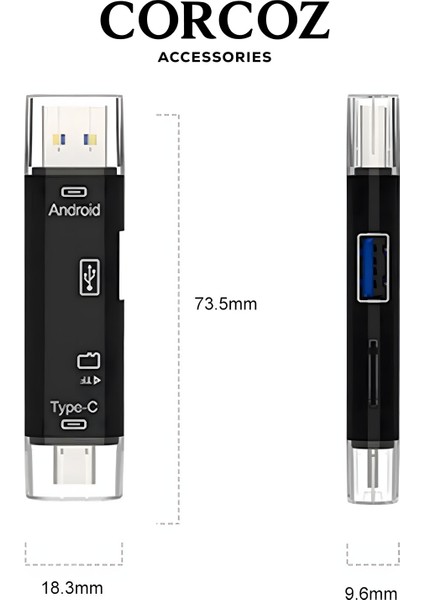5'i 1 Arada Çok Işlevli USB 3.0 Tip C/usb/mikro Usb/tf/sd Hafıza Kartı Okuyucu Otg Kart Okuyucu - CZ53 modelleri