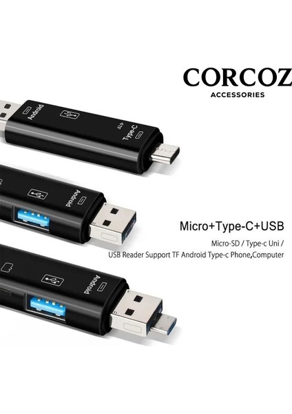 5'i 1 Arada Çok Işlevli USB 3.0 Tip C/usb/mikro Usb/tf/sd Hafıza Kartı Okuyucu Otg Kart Okuyucu - CZ53