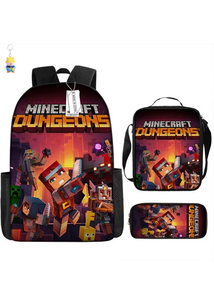 Mınecraft Ilkokul ve Ortaokul Öğrencileri Için Okul Çantası Mınecraft Oyunu Çevresel Sırt Çantası Üç Parçalı Öğrenci Sırt Çantası (Yurt Dışından)