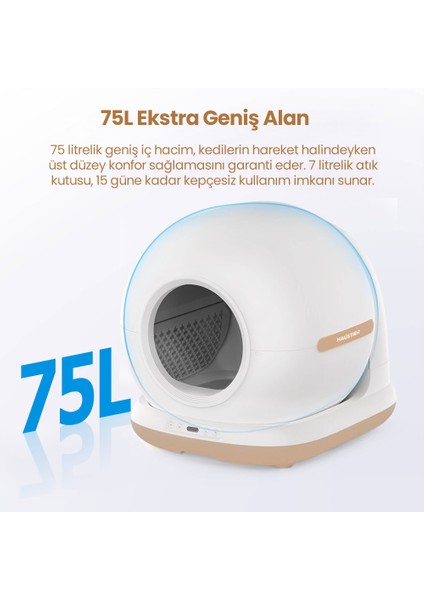 CB001 Akıllı Otomatik Kedi Tuvaleti, APP ile Kontrol, 75lt İç Hazne, 7lt Çöp Haznesi fırsatları