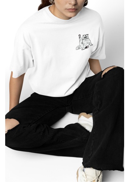 Unisex Karma Is A Cat Sırt Baskılı Tişört, Oversize Taylor Swift Temalı Bisiklet Yaka T-Shirt fiyatları