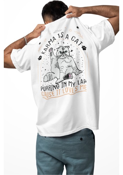 Unisex Karma Is A Cat Sırt Baskılı Tişört, Oversize Taylor Swift Temalı Bisiklet Yaka T-Shirt modelleri