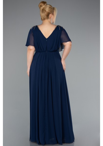 Kısa Kol V Yaka Şifon Uzun Büyük Beden Abiye ABU5159 fiyatları