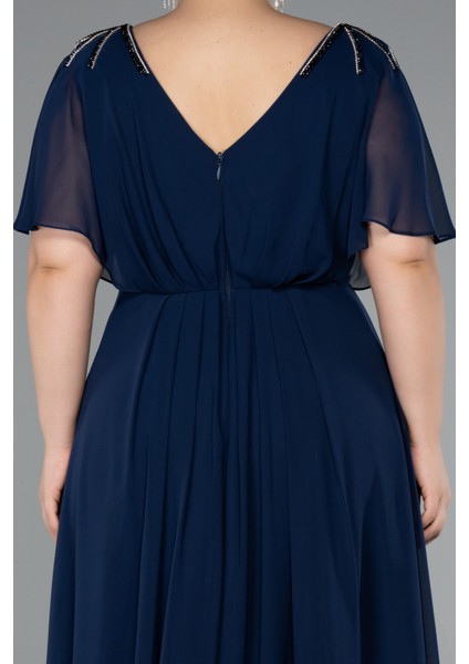 Kısa Kol V Yaka Şifon Uzun Büyük Beden Abiye ABU5159 fırsatları