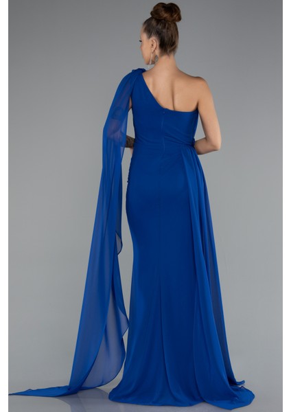 Şallı Tek Omuz Yırtmaçlı Uzun Şifon Abiye ABU5144 fiyatları