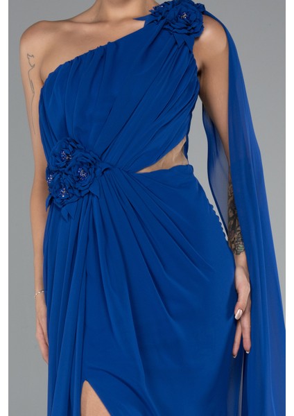 Şallı Tek Omuz Yırtmaçlı Uzun Şifon Abiye ABU5144 modelleri