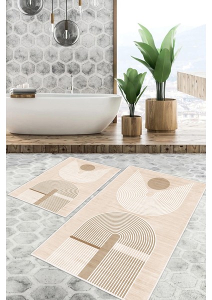 Dijital Baskı Modern Kaymaz Taban 2li Set Banyo Paspası Klozet Takımı (50X60CM-60X100CM)