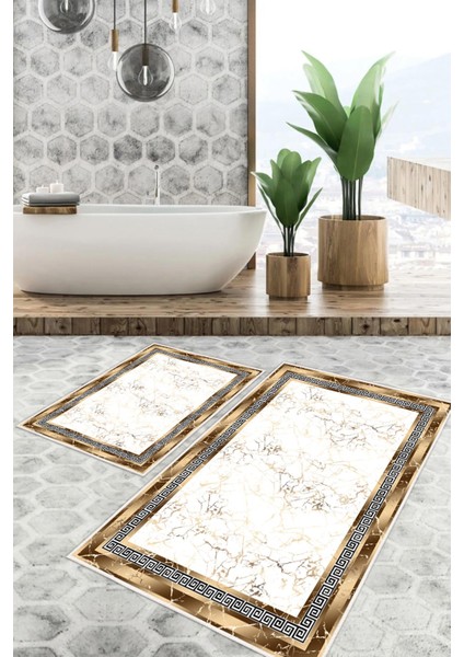 Dijital Baskı Çerçeveli Kaymaz Taban 2li Set Banyo Paspası Klozet Takımı (50X60CM-60X100CM)