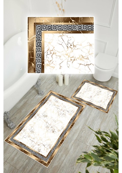 Dijital Baskı Çerçeveli Kaymaz Taban 2li Set Banyo Paspası Klozet Takımı (50X60CM-60X100CM) modelleri