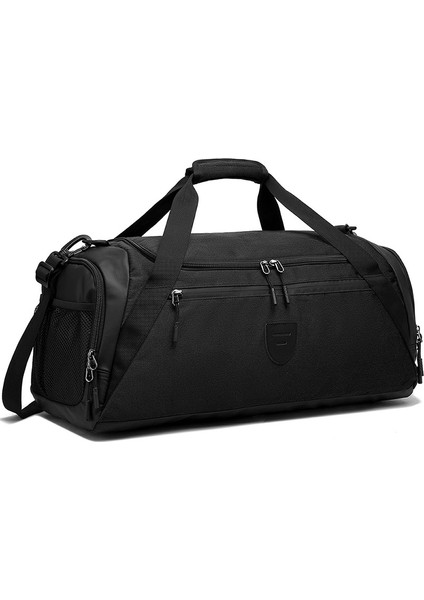 CF2902 Polyester Spor Çantası Büyük Kapasiteli Seyahat Bagajı Spor Çantası Ayakkabı Bölmeli-Siyah (Yurt Dışından)