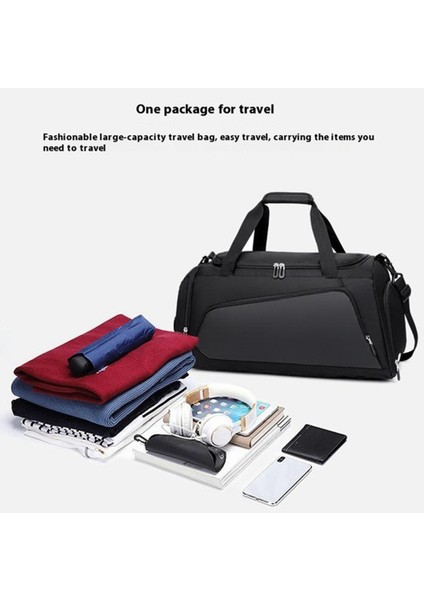 TL001 Oxford Kumaş Spor Çantası Seyahat Spor Çantası Ayakkabı Bölmeli, Islak Cepli-Siyah (Yurt Dışından) modelleri