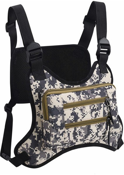 Açık Hava Erkek Taktik Yelek Çantası Su Geçirmez Polyester Çok Cepli Göğüs Çantası-Dijital Kamuflaj (Yurt Dışından)