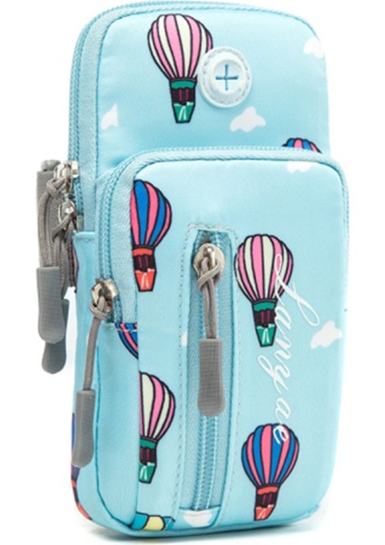 18 x 9 cm Telefon Tutucu Elastik Kol Bandı Sıcak Hava Balonu Desenli Kol Bandı Koşu Için Cep Telefonu Kılıfı (Boyut: L)-Gök Mavisi (Yurt Dışından)