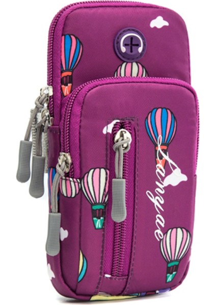 18 x 9 cm Telefon Tutucu Elastik Kol Bandı Sıcak Hava Balonu Desenli Kol Bandı Koşu Için Cep Telefonu Kılıfı (Boyut: B)-Mor (Yurt Dışından)