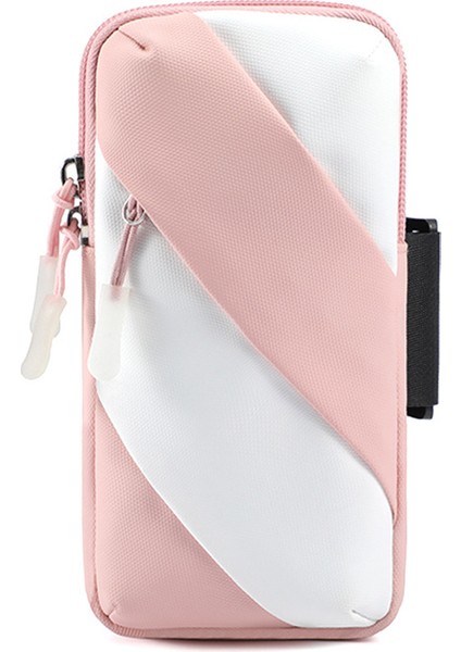 Oxford Kumaş + Polyester Kol Bandı Telefon Çantası Açık Hava Bisikleti İçin Hafif Cep Telefonu Kılıfı - Pembe / Beyaz (Yurt Dışından)