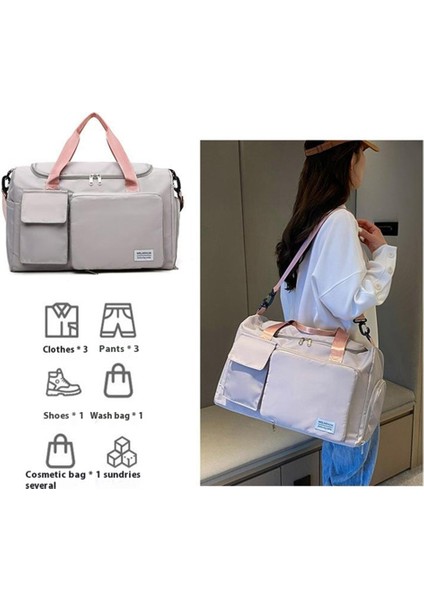Katlanabilir Büyük Kapasiteli Seyahat Spor Çantası El Çantası Spor Salonu Hafta Sonu Çantası Ayakkabı Bölmeli-Gri + Pembe (Yurt Dışından) fırsatları