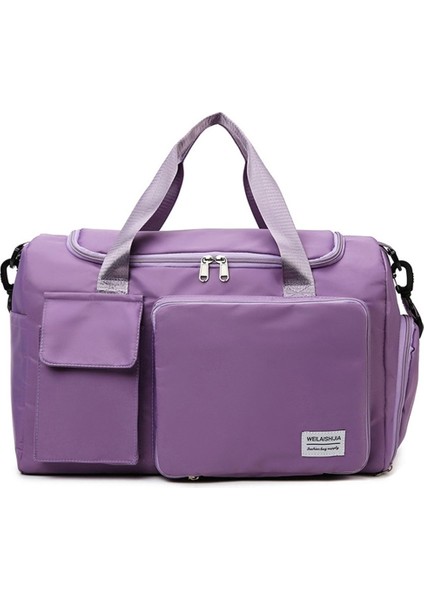 Katlanabilir Büyük Kapasiteli Seyahat Spor Çantası El Çantası Spor Salonu Hafta Sonu Çantası Ayakkabı Bölmeli-Mor (Yurt Dışından)