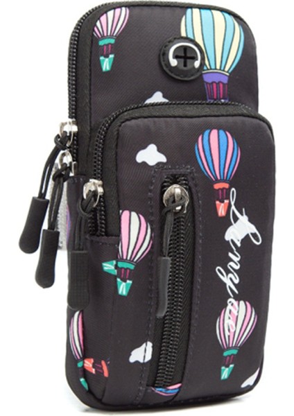 18 x 9 cm Telefon Tutucu Elastik Kol Bandı Sıcak Hava Balonu Desenli Kol Bandı Koşu Için Cep Telefonu Kılıfı (Boyut: B)-Siyah (Yurt Dışından)