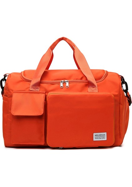 Katlanabilir Büyük Kapasiteli Seyahat Spor Çantası El Çantası Spor Salonu Hafta Sonu Çantası Ayakkabı Bölmeli-Turuncu (Yurt Dışından)