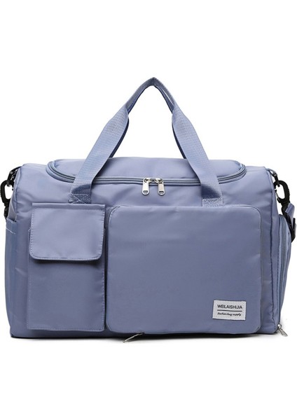 Katlanabilir Büyük Kapasiteli Seyahat Spor Çantası El Çantası Spor Salonu Hafta Sonu Çantası Ayakkabı Bölmeli-Sis Mavisi (Yurt Dışından)