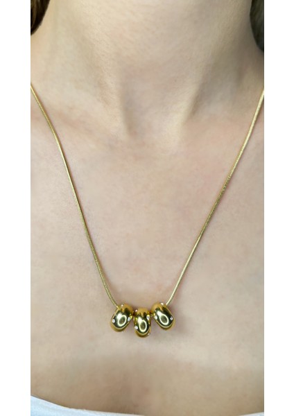 Zirkon Taşlı Altın Kaplama Çelik Kolye