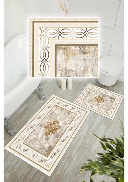 Dijital Baskı Klasik Desen Kaymaz Taban 2li Set Banyo Paspası Klozet Takımı (50x60cm-60x100cm) fiyatları