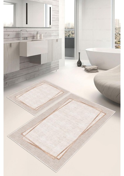 Dijital Baskı Çerçeveli Kaymaz Taban 2li Set Banyo Paspası (50x60cm-60x100cm)